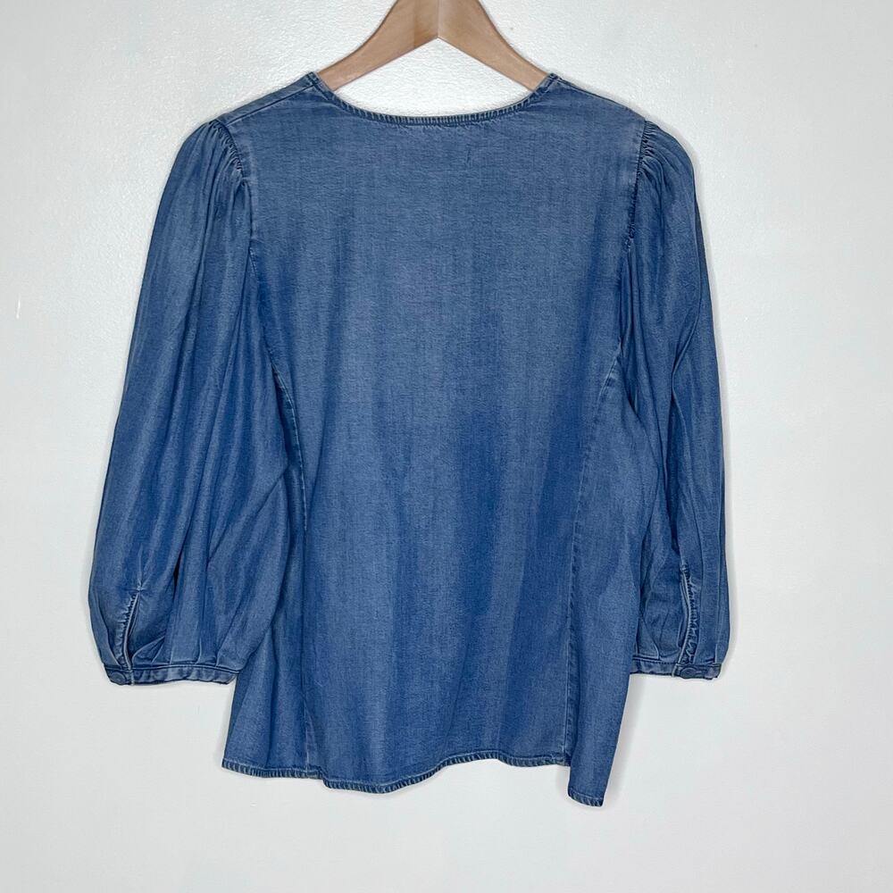 Madewell Denim Puff Sleeve Button Up Chambray Top Size 6 - Picture 7 of 9